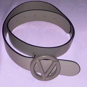 Valentino Circular Logo Buckle Leather Belt